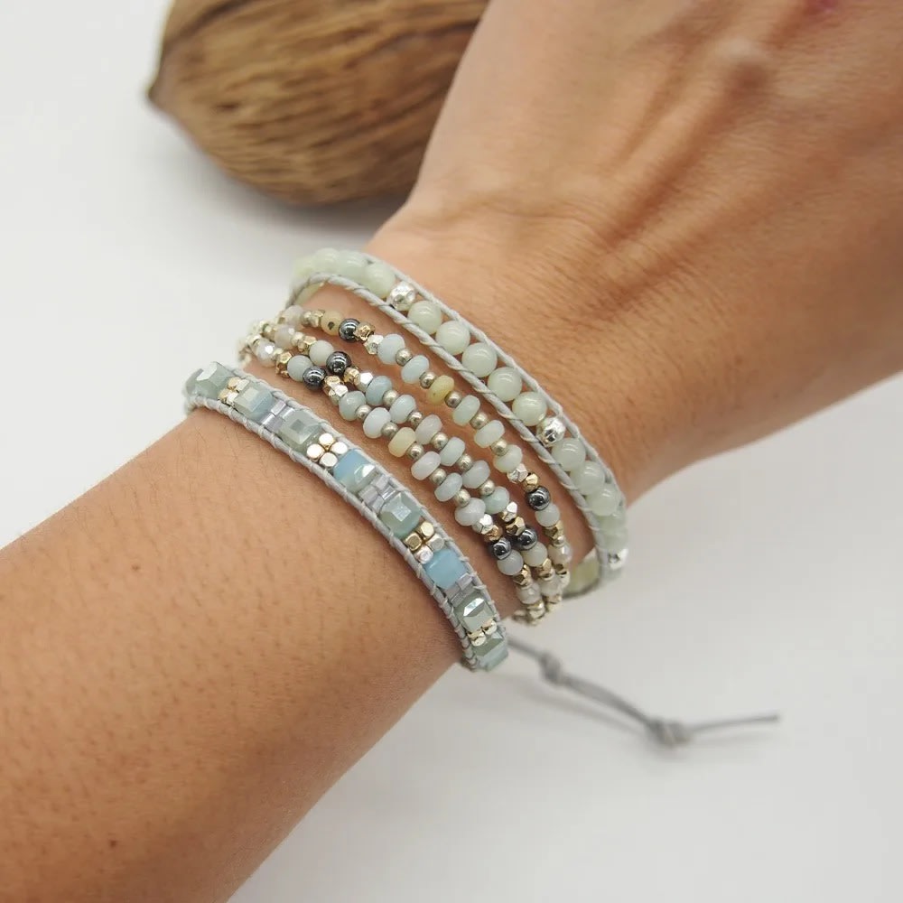 Amazonite Triple Wrap Bracelet Bohemian Beadwork Bracelet Gift for Mom